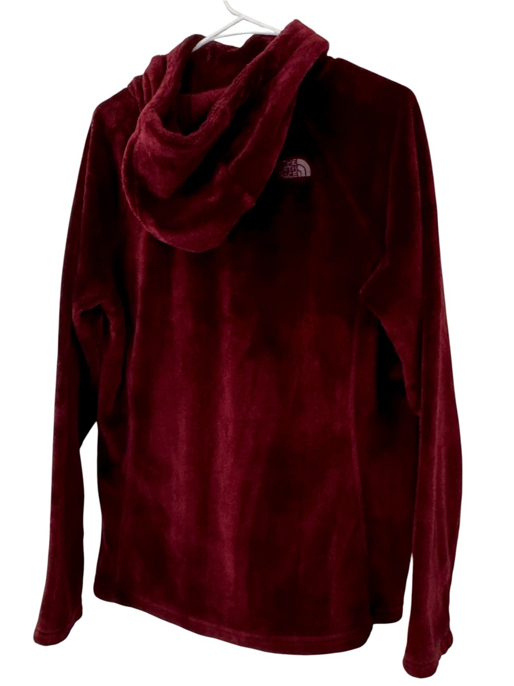 EUC The North Face Deep Burgundy Plush Fleece Funnel Neck Hoodie Size Large - Picture 2 of 5